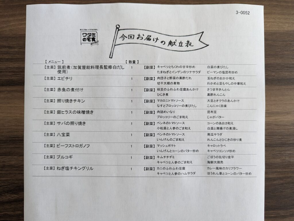 【いつでも五菜】10食セット献立表